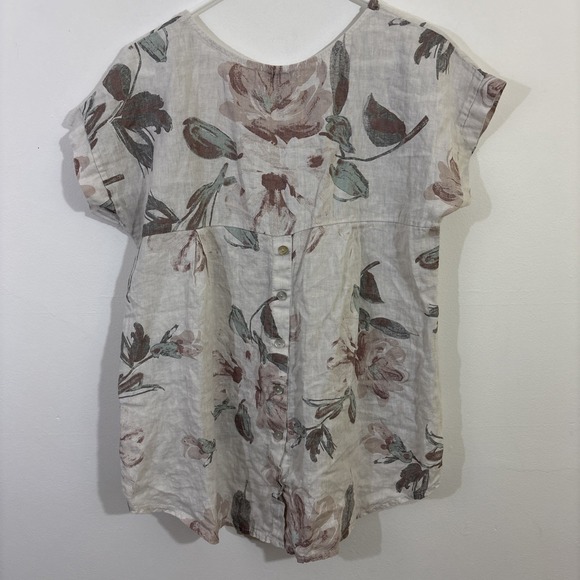 Terzo Milennio S Linen Top Floral High Low Hem Cream Boho Natural Fibers Italy - Picture 6 of 8